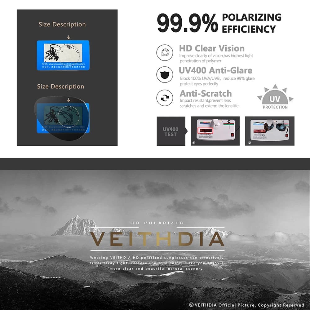 VEITHDIA-Lunettes de soleil vintage polarisées pour homme et femme, verres carrés en nylon, style ré