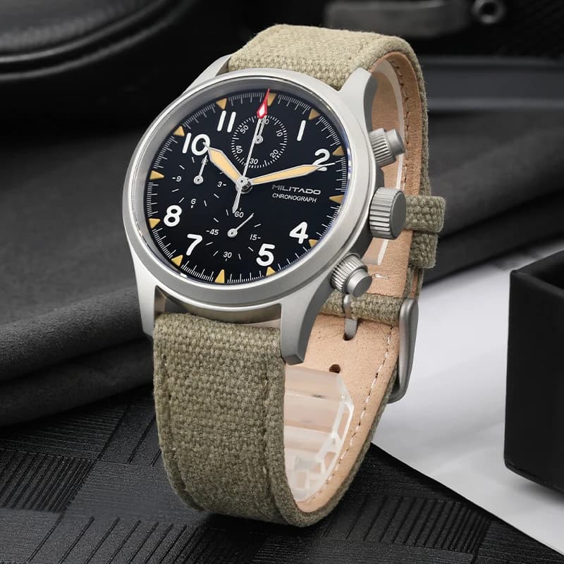 Militado ML1868KF rétro VK67 montre chronographe à Quartz boîtier en acier inoxydable 3 cadran étanc