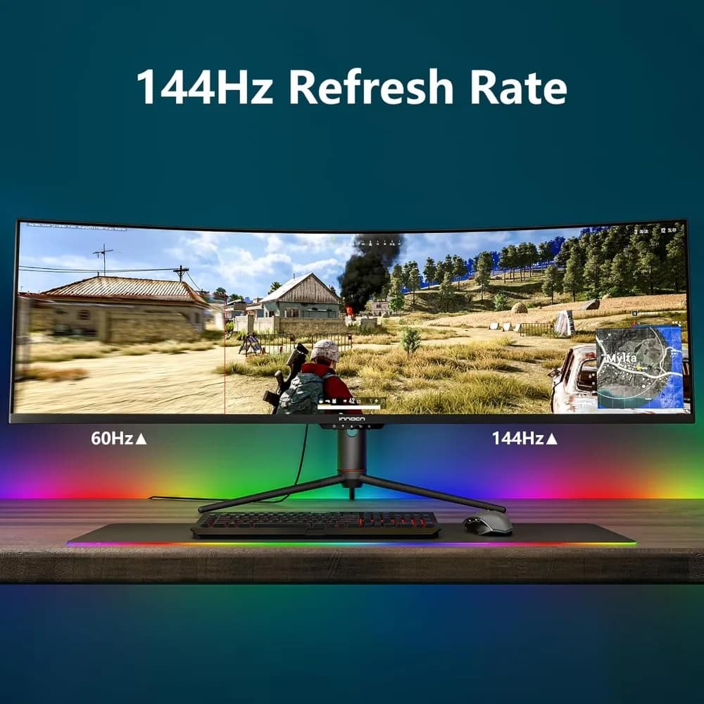 Moniteur de jeu incurvé 49 pouces 144Hz Ultrawide 32 9 WDFHD 3840x1080P HDR400 sRGB USB C DP HDMI, h