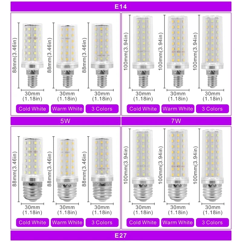 Ampoule LED épis de maïs de puissance réelle 5W 7W E27 E14 ampoule 60/80LED s SMD2835 220V-240V lamp