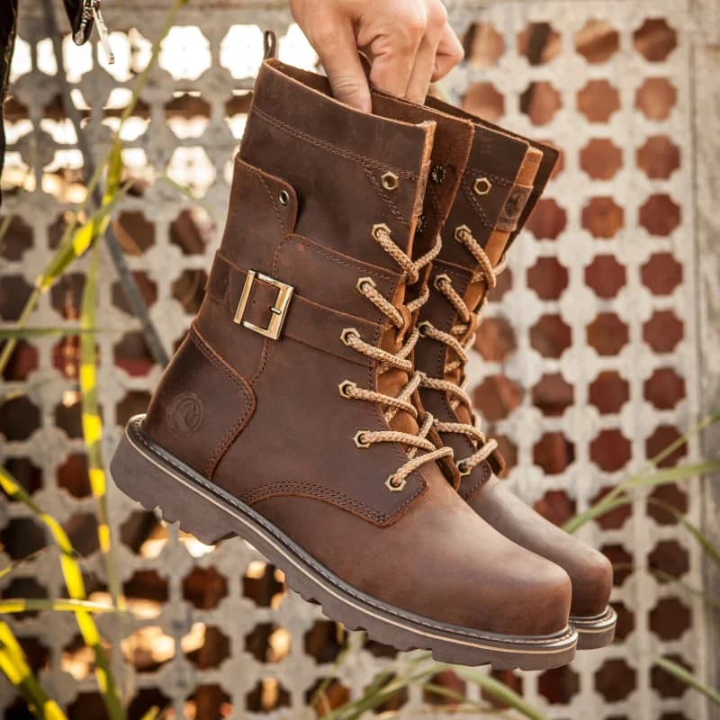 KOWM – chaussures de randonnée en cuir de vache pour hommes, imperméables, tactiques, pour moto, bot