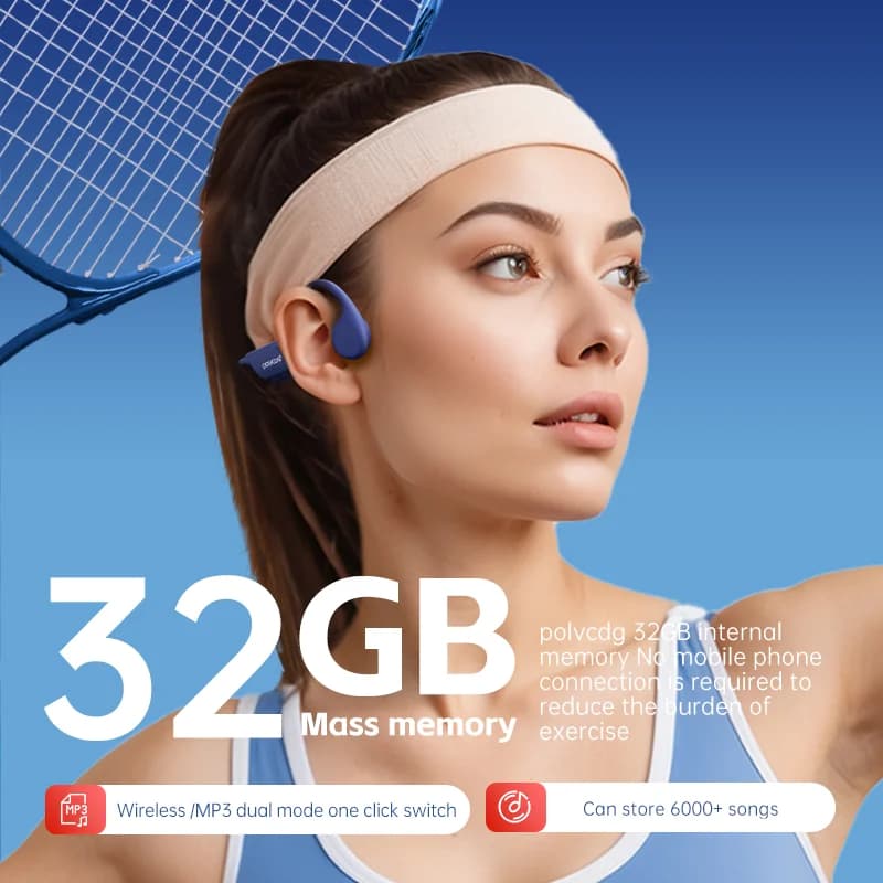 POLVCDG X7 Casque à conduction osseuse IPX8 Casque ouvert Bluetooth 5.3 pour la natation avec microp