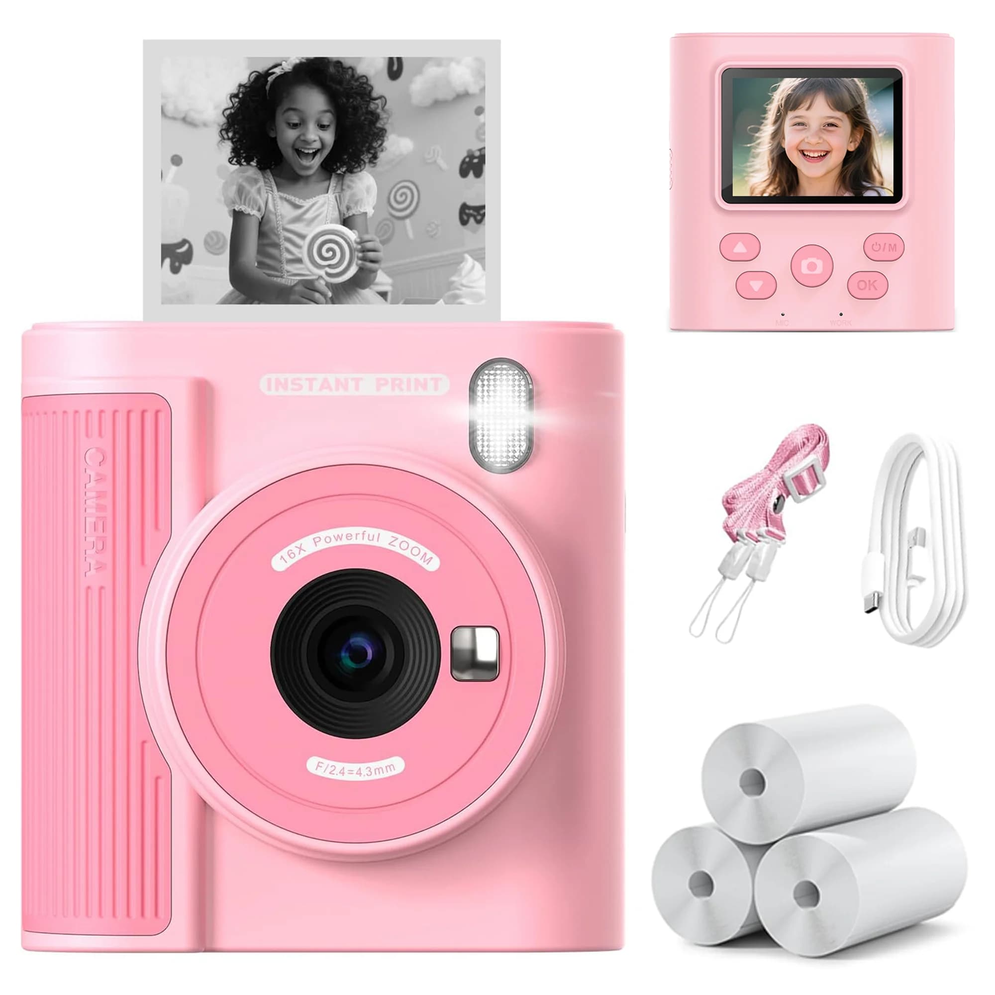 Appareil photo instantané pour enfants, appareil photo numérique HD 1080P pour enfants, double objec