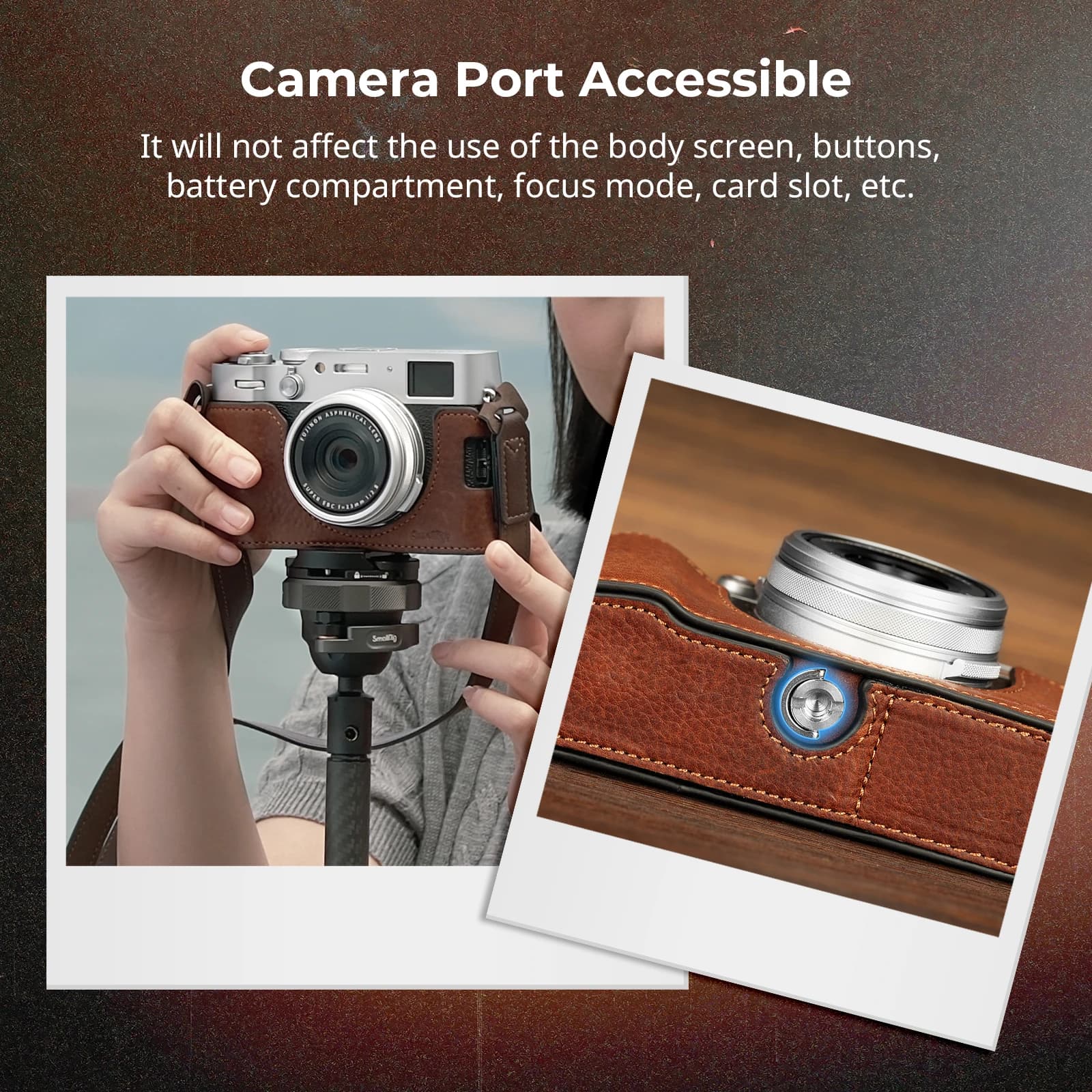 SmallRig X100VI Kit demi-cuir avec bandoulière, étui demi-cuir pour appareil photo en cuir de style 