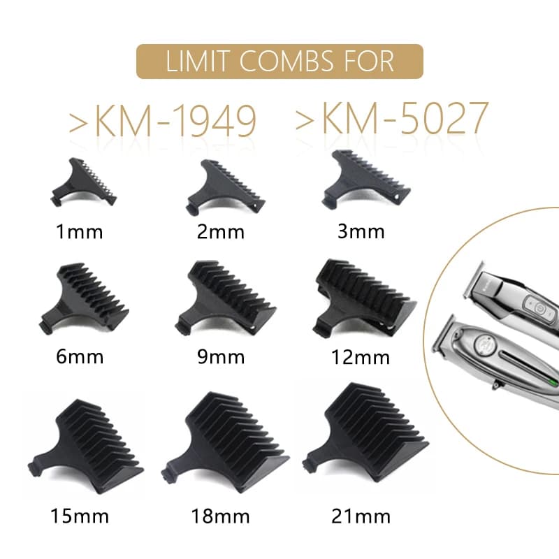 Kemei 1 2 3 6 9 12 mm tondeuse à cheveux limite peigne universel noir gardes coiffeur Guide de coupe