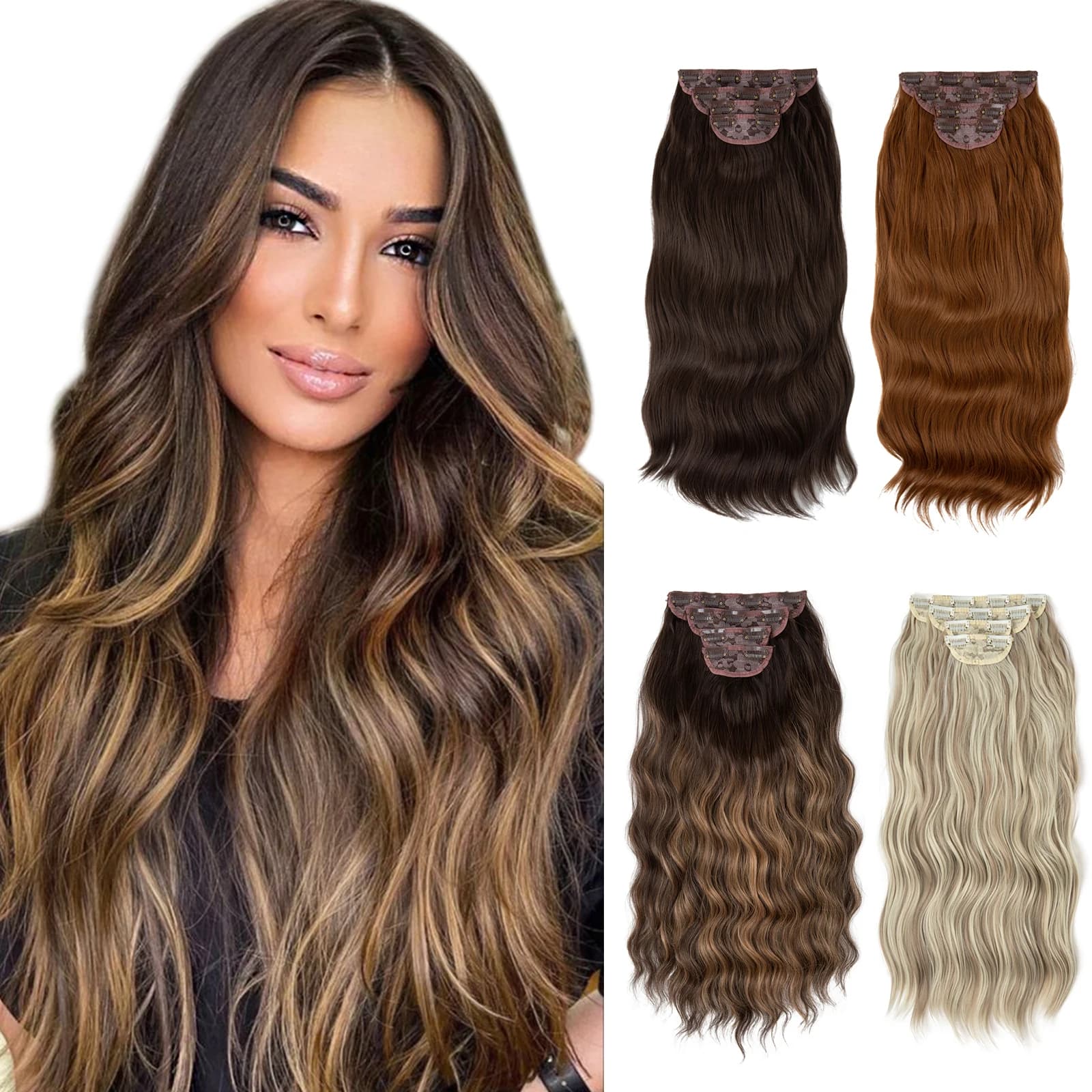 SARLA 4 pièces/ensemble synthétique longue ondulée pince dans les Extensions de cheveux 22 "postiche