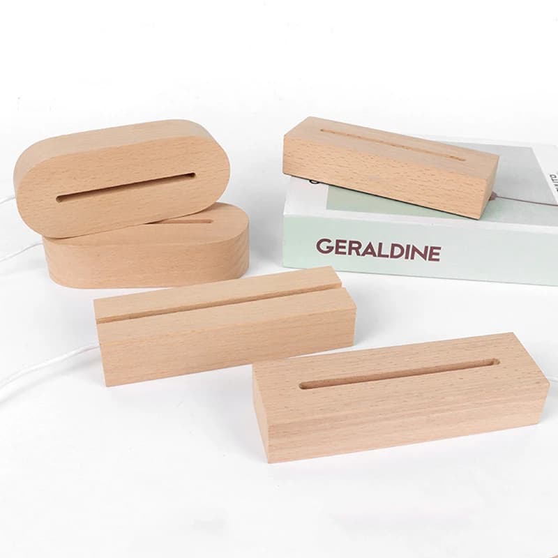 Présentoir de veilleuses 3D en bois à base de Led acrylique de 5mm, avec lumières Led, alimenté par 