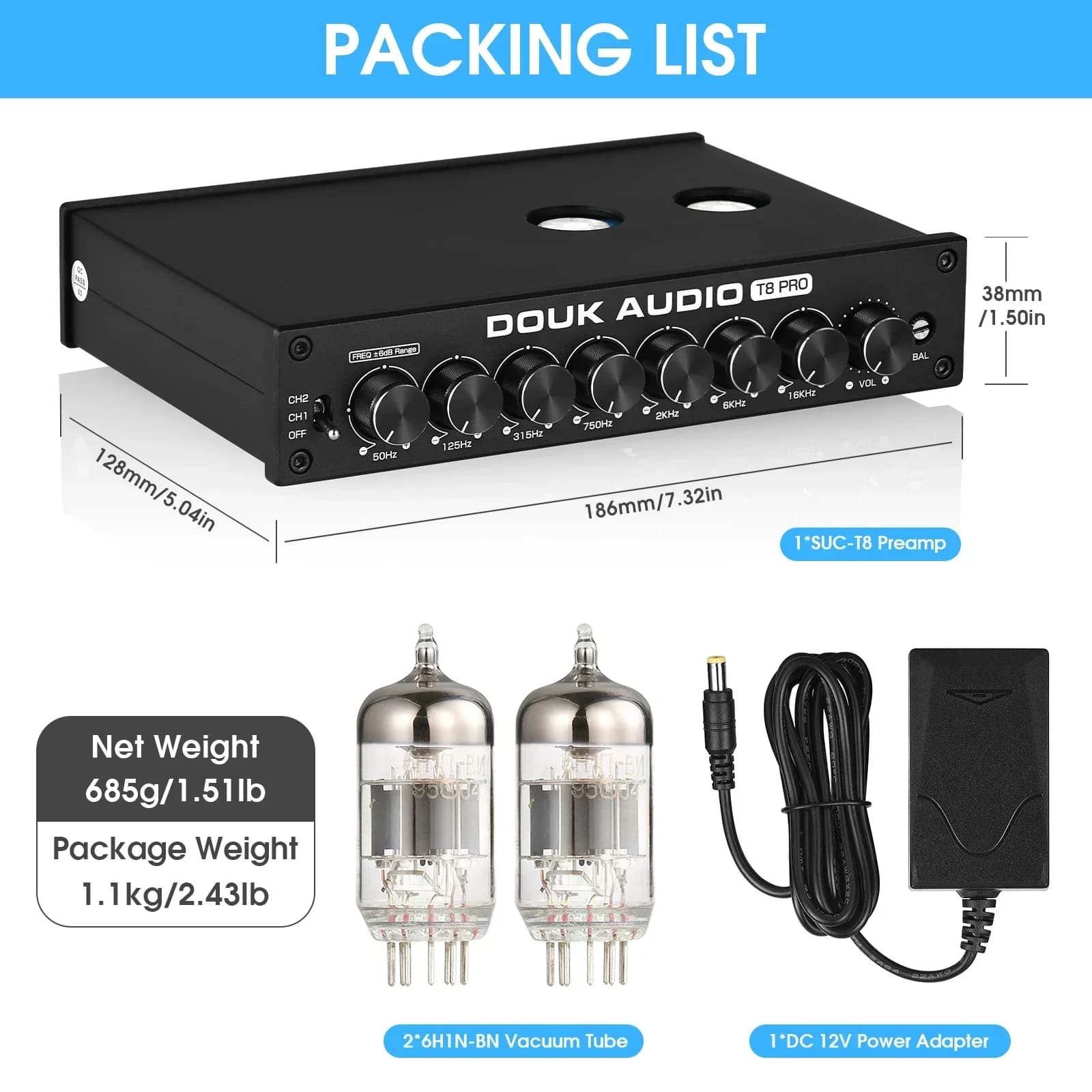Douk Audio T8PRO HiFi Valve Tube stéréo équilibré XLR/RCA préampli égaliseur EQ 7 bandes maison pour