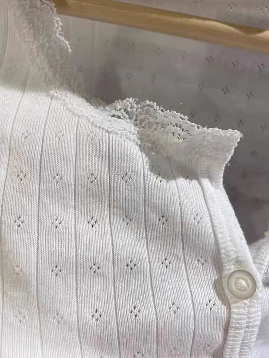 T-shirt à manches longues et col rond en dentelle pour femme, haut court et Chic, motif Floral, ajou