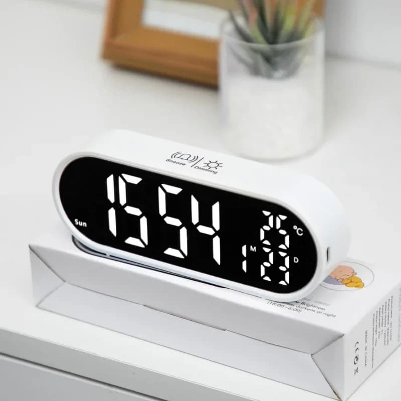 Réveil numérique température Date semaine 2 alarmes Mode nuit Snooze 12/24H Anti-déruption commande 