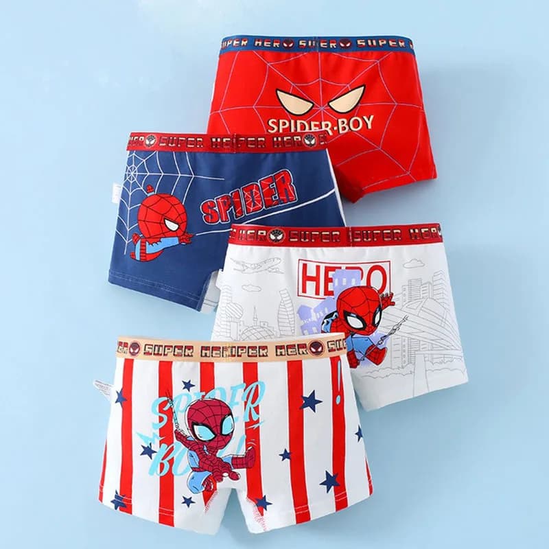 4 pièces garçons sous-vêtements en coton Cool Spiderman dessin animé imprimé enfants garçons boxeurs