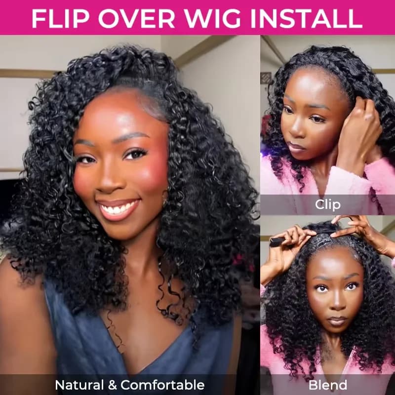 Demi-perruque 3 en 1, cheveux humains, Deep Wave, densité 220, prêt à porter, demi-perruque 3 en 1 a