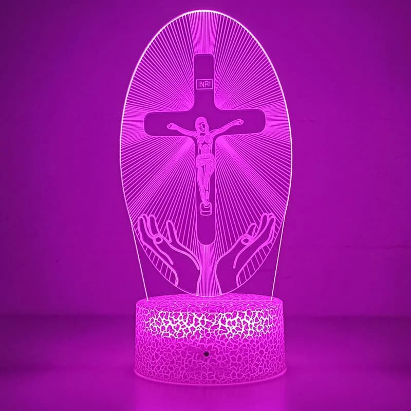 Jésus croix 3D LED veilleuse pour amis noël pâques chambre décor cadeaux Crucifix Illusion d'optique