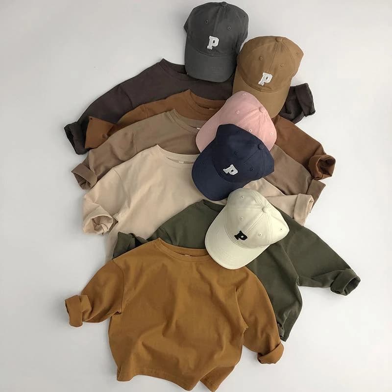 T-shirt en coton à manches longues pour enfants, haut à la mode pour garçons et filles, vêtements po