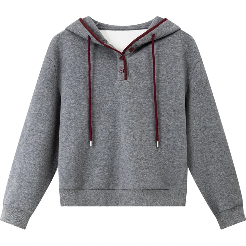 Sweat-shirts gris pour femmes VIMLY, en mélange de coton simple, doublés de polaire, contrastants, 2