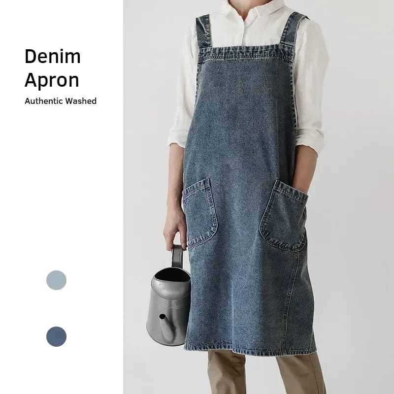 Robe coréenne en Denim pour femmes, tablier en tissu de coton, pour jardin, cuisine, cuisson, access