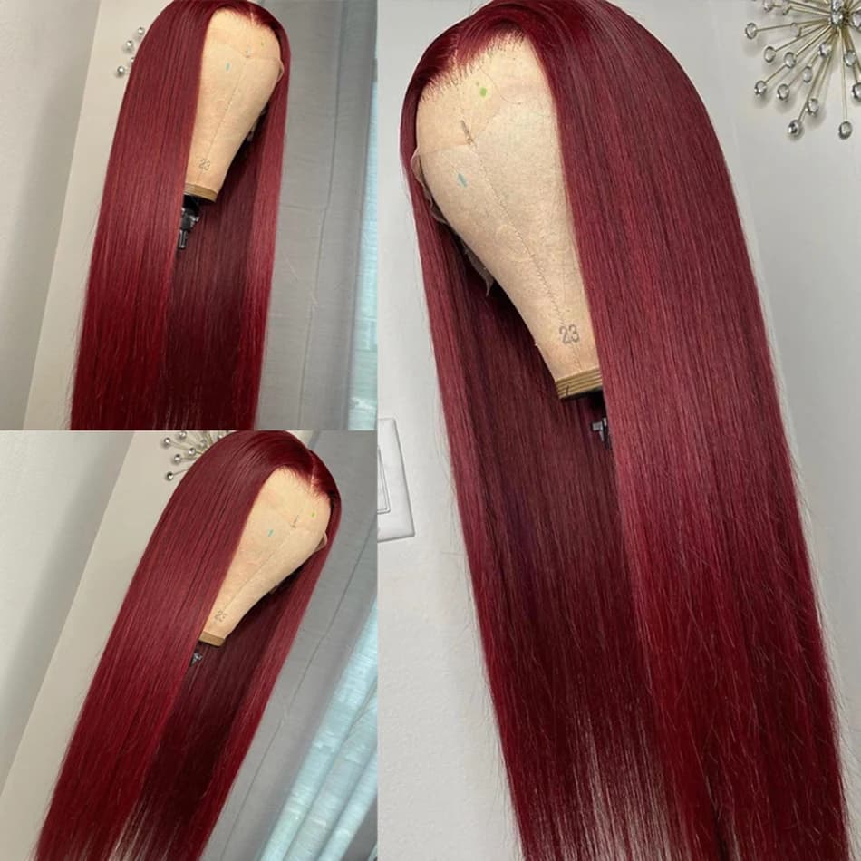 Perruque avant en dentelle HD perruques de cheveux humains 99J bordeaux pré plumé 13x6 couleur HD de