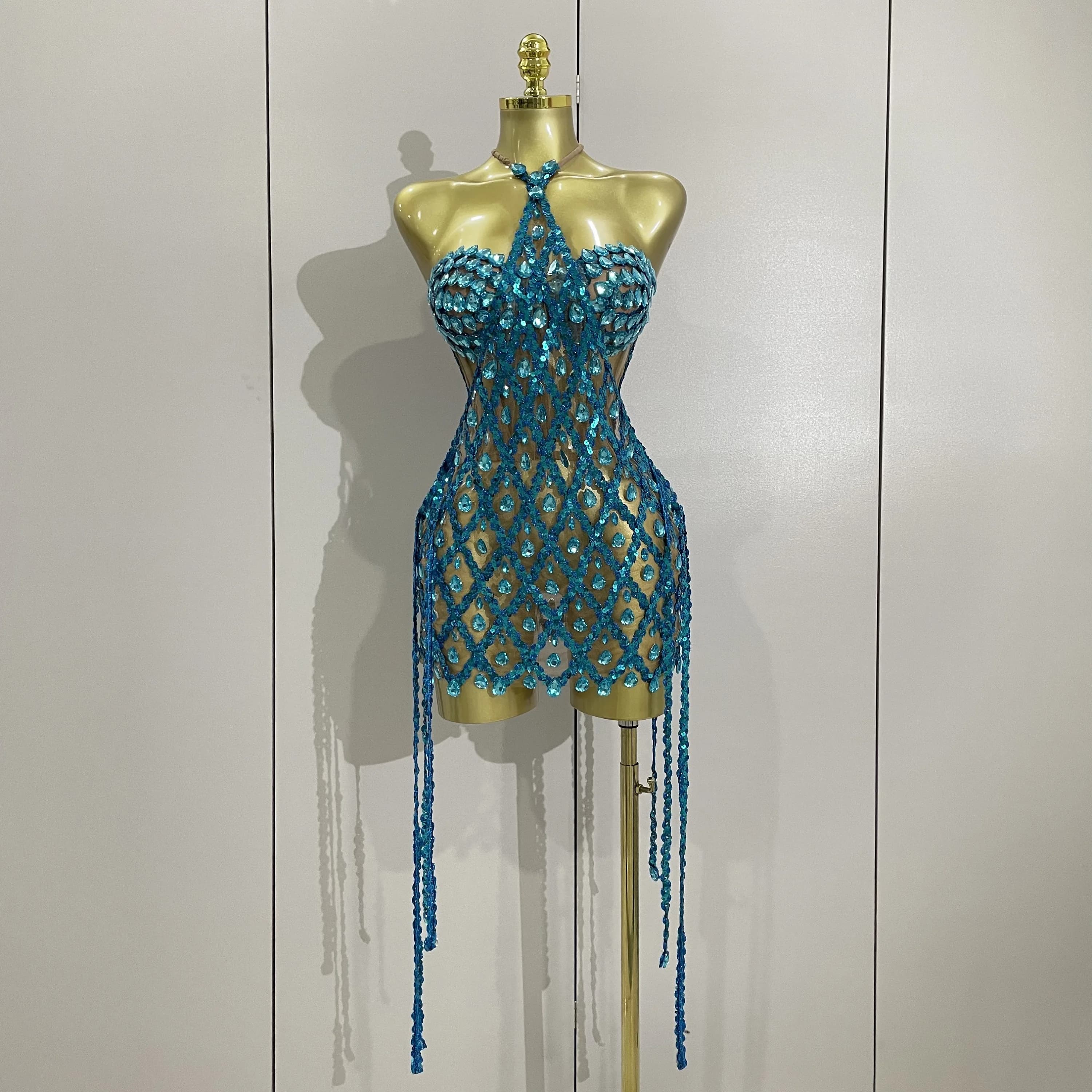 Ensemble deux pièces Transparent en maille de diamant pour femmes, Sexy, paillettes scintillantes, r