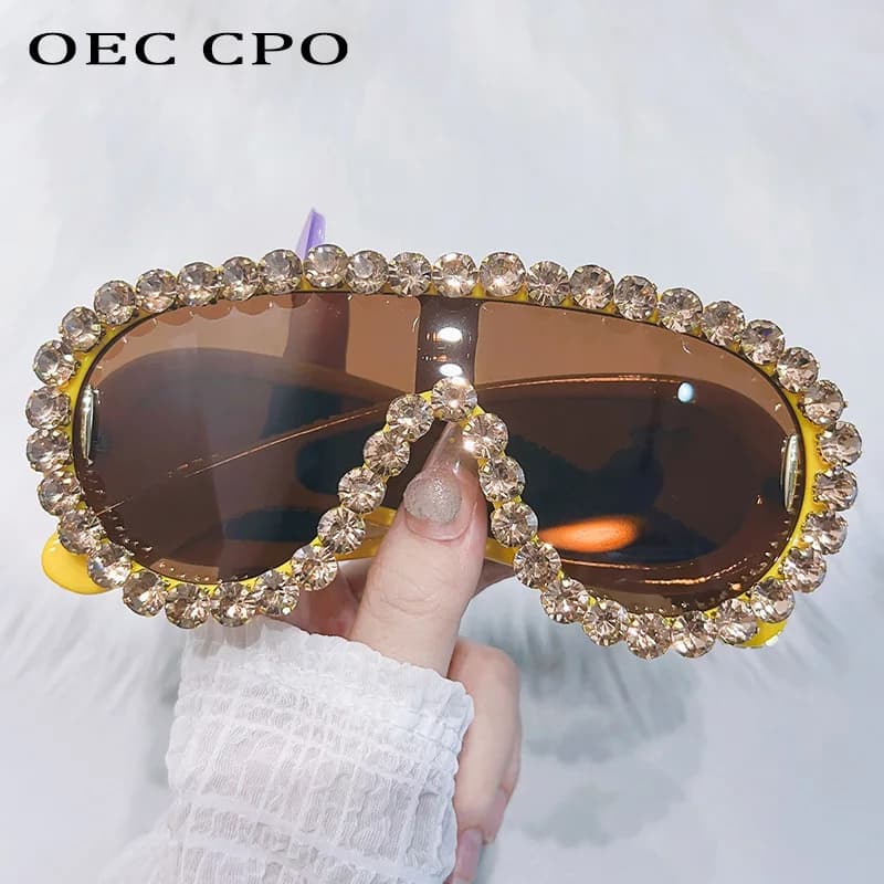 Diamants brillants Y2K lunettes de soleil femmes luxe surdimensionné une pièce lunettes de soleil lu