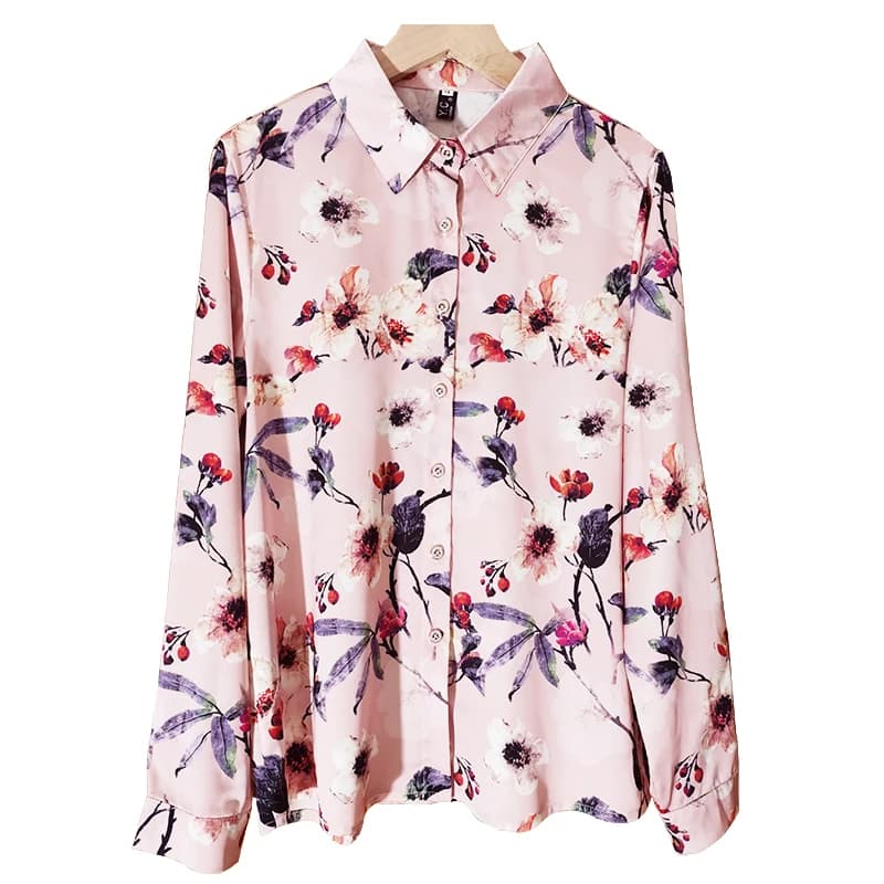 Chemise élégante en Satin de soie pour femmes, chemisier à manches longues, imprimé Floral, hauts de