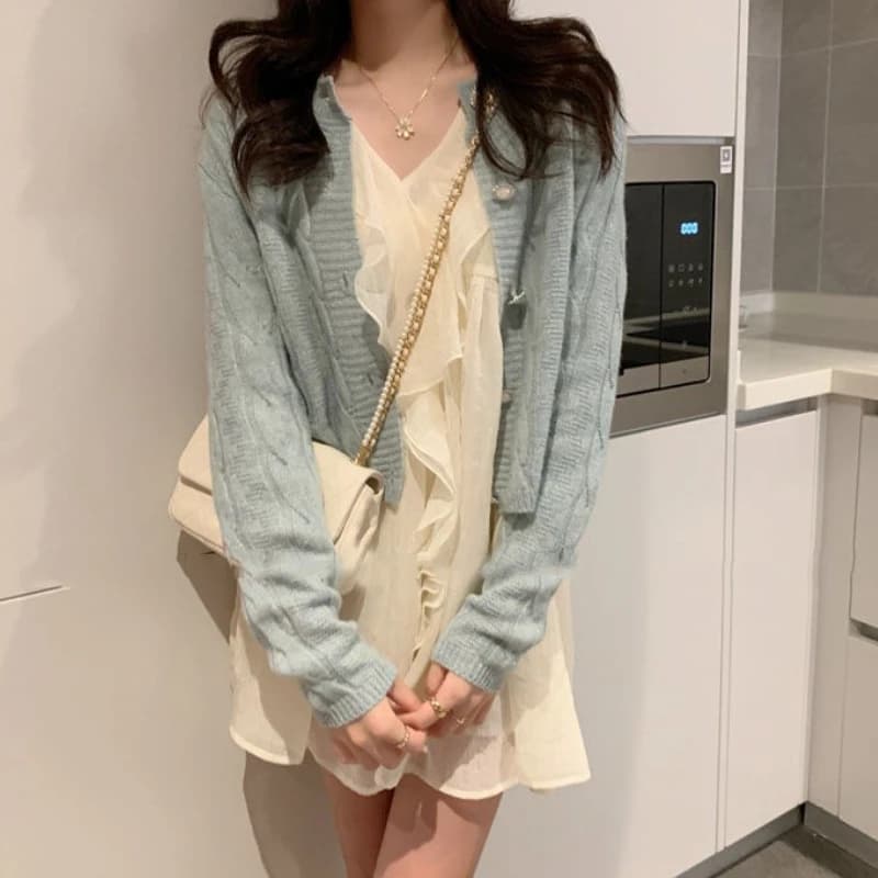 Robe de princesse élégante à manches longues pour femmes, col en V à volants, design de base, mini, 