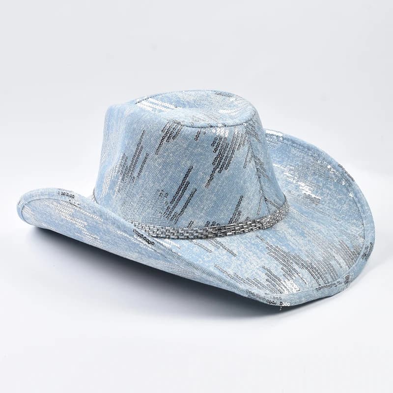 Chapeau de cowboy occidental en denim lavé, chapeau de jazz de cow-girl adapté aux vêtements décontr