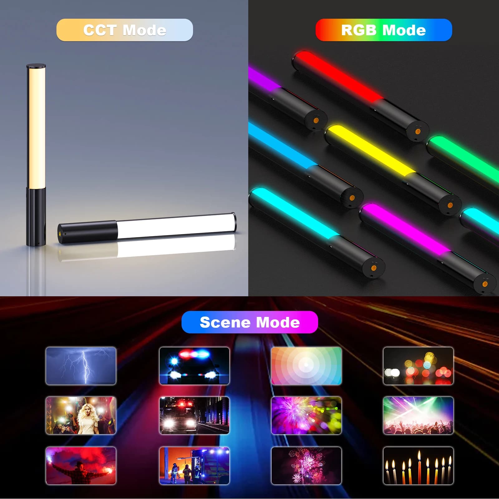 Baguette lumineuse RVB P400 avec batterie intégrée, tube LED, lampe de photographie, éclairage pour 