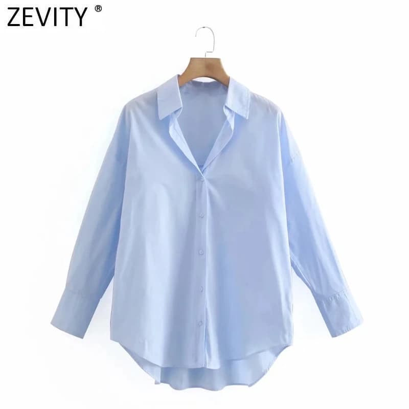 Zevity – Chemise en popeline à manches longues pour femmes, simple, Slim, décontractée, couleur bonb
