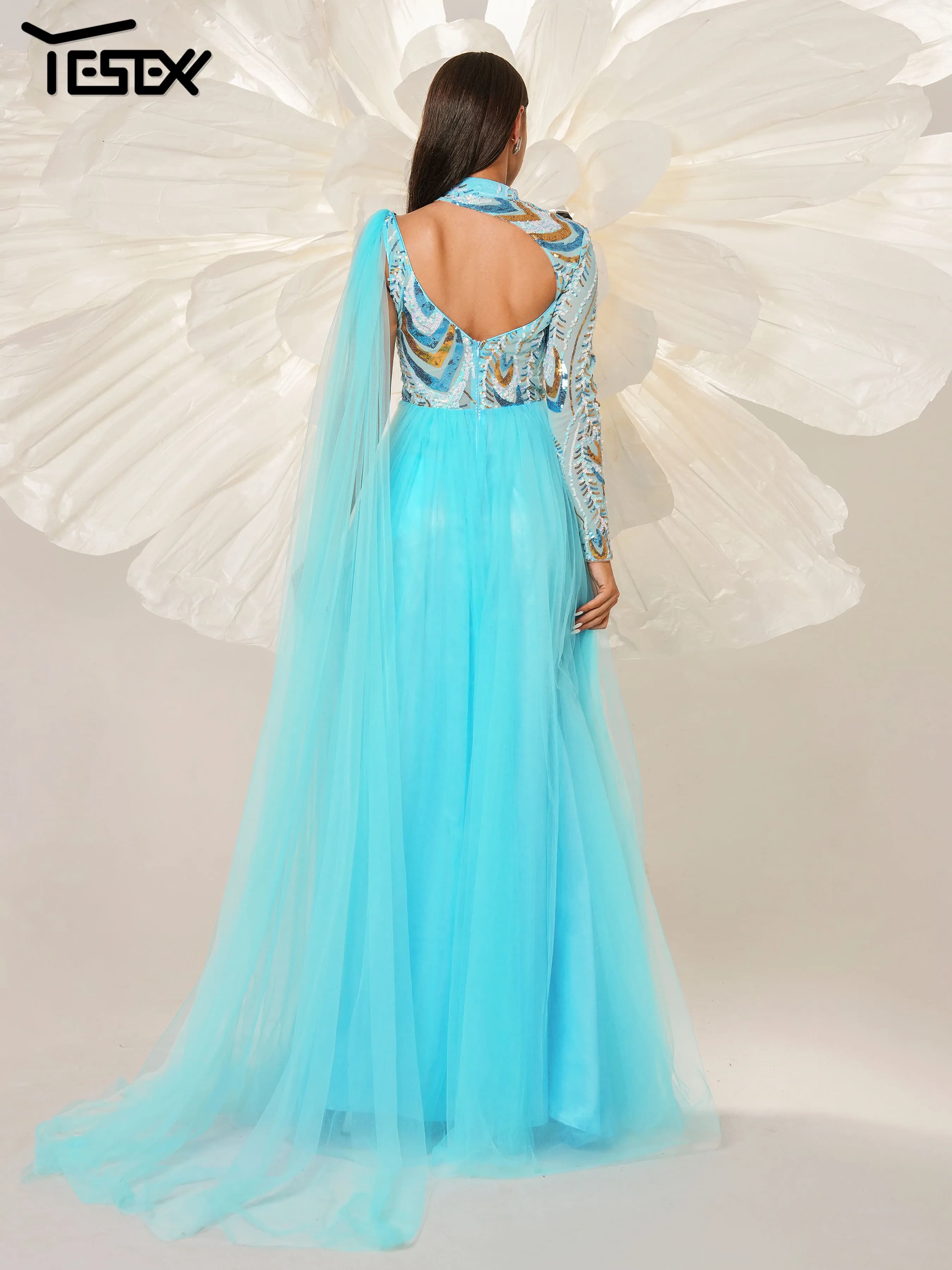 Robe de soirée asymétrique en tulle bleu Yesexy 2025, nouvelle collection, pour mariage, anniversair