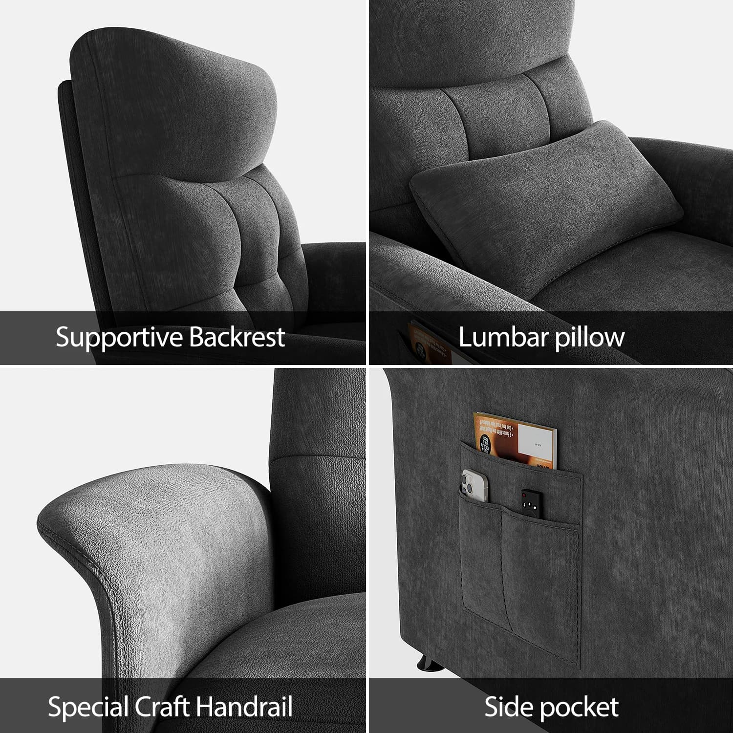 Fauteuil inclinable électrique avec métropolitain et massage, fauteuil inclinable réglable en tissu 