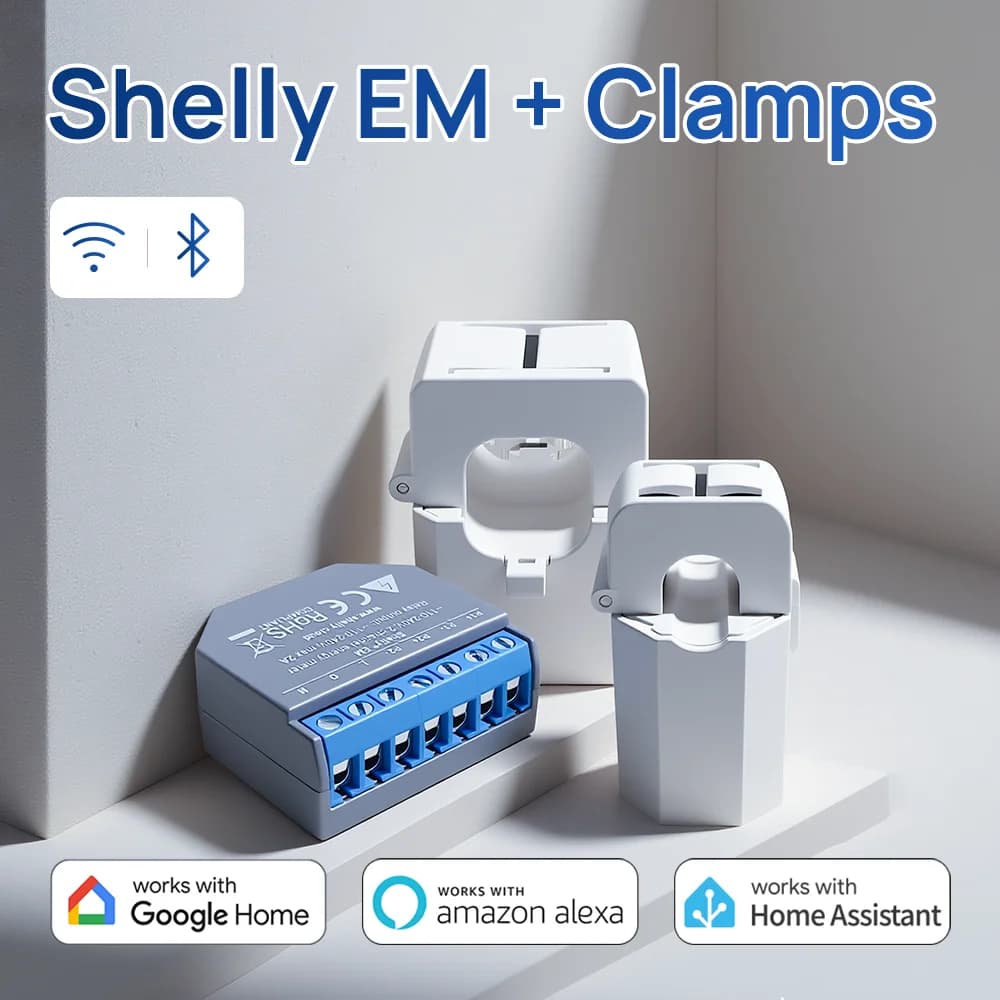 Shelly EM + pince Domotica, compteur d'énergie fonctionnant en WiFi, contrôle du contacteur, mesure 