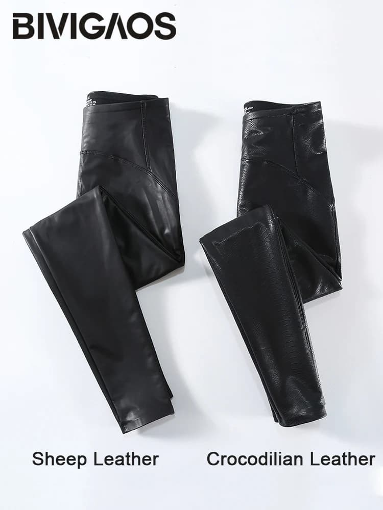 BIVIGAOS femmes printemps automne polaire mat en cuir PU pantalon Leggings élastique mince maigre Le