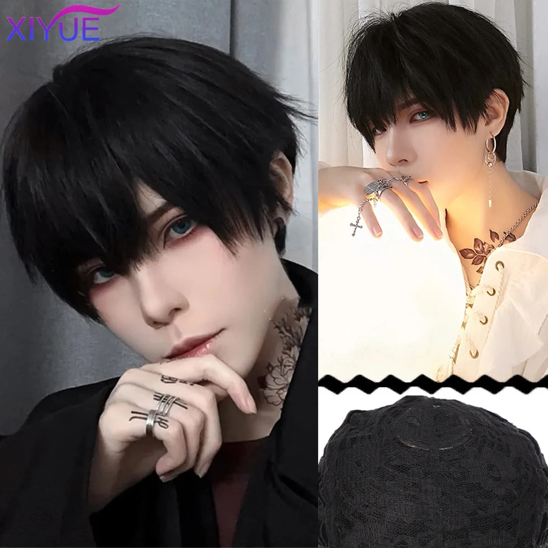 Perruque synthétique courte respirante pour hommes, perruque marron courte et lisse pour Cosplay, pe