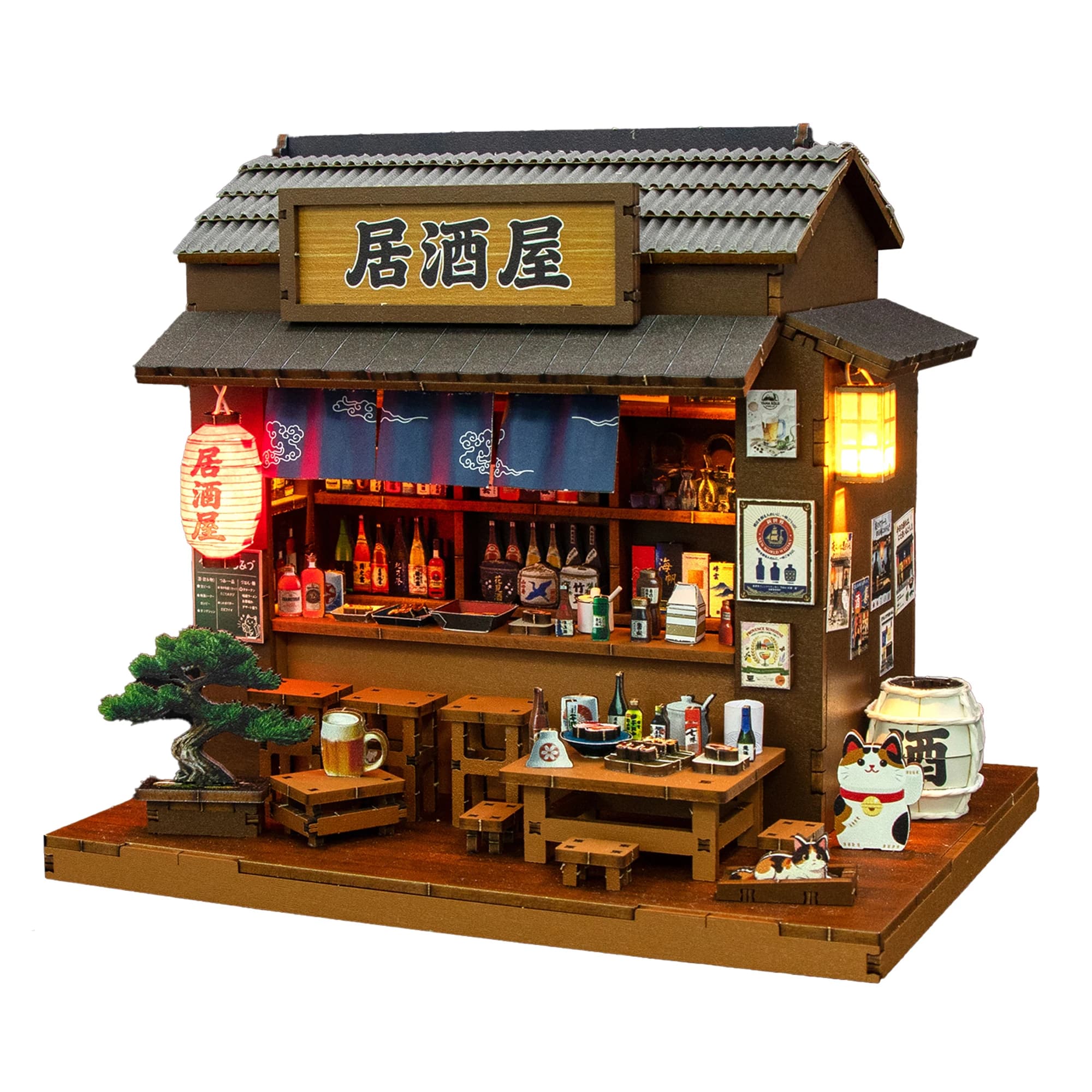 Kits de figurines miniatures en bois DIY style Izakaya japonais, mini-cabane pour adultes, cadeaux d