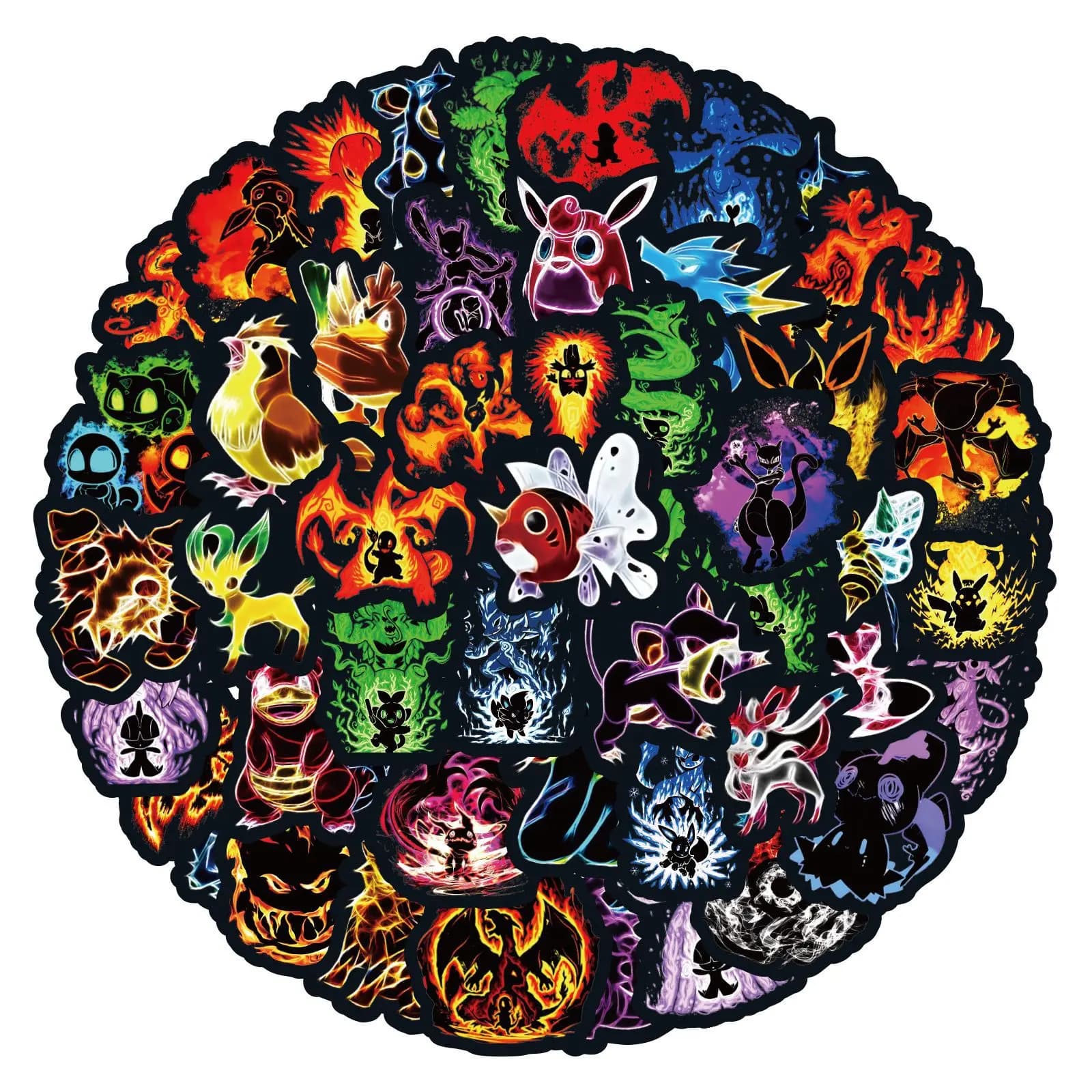 Autocollants Graffiti Pokemon néon, 60 pièces, autocollants décoratifs pour ordinateur portable, Ska