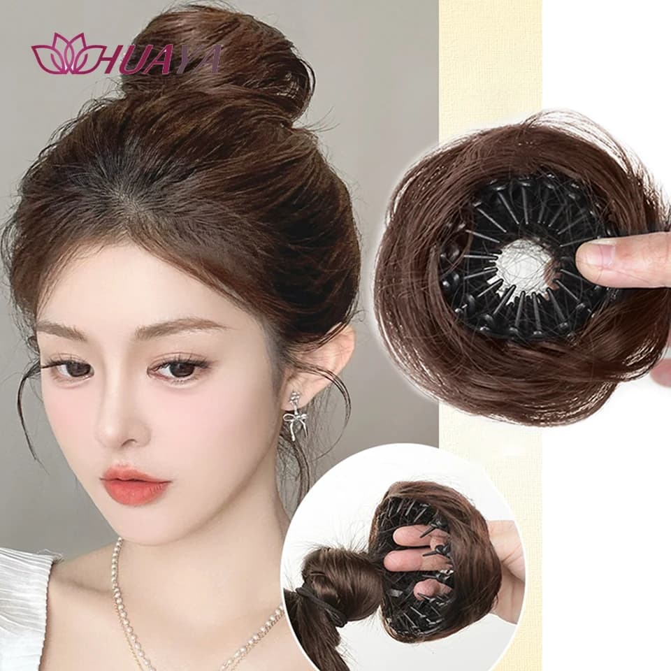 Chignon synthétique avec Clips élastiques circulaires, perruque de cheveux lisses en forme de nid d'