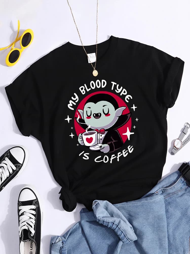 Vampire mon Type de sang est café impression t-shirt Original Sport t-shirts décontracté ample t-shi