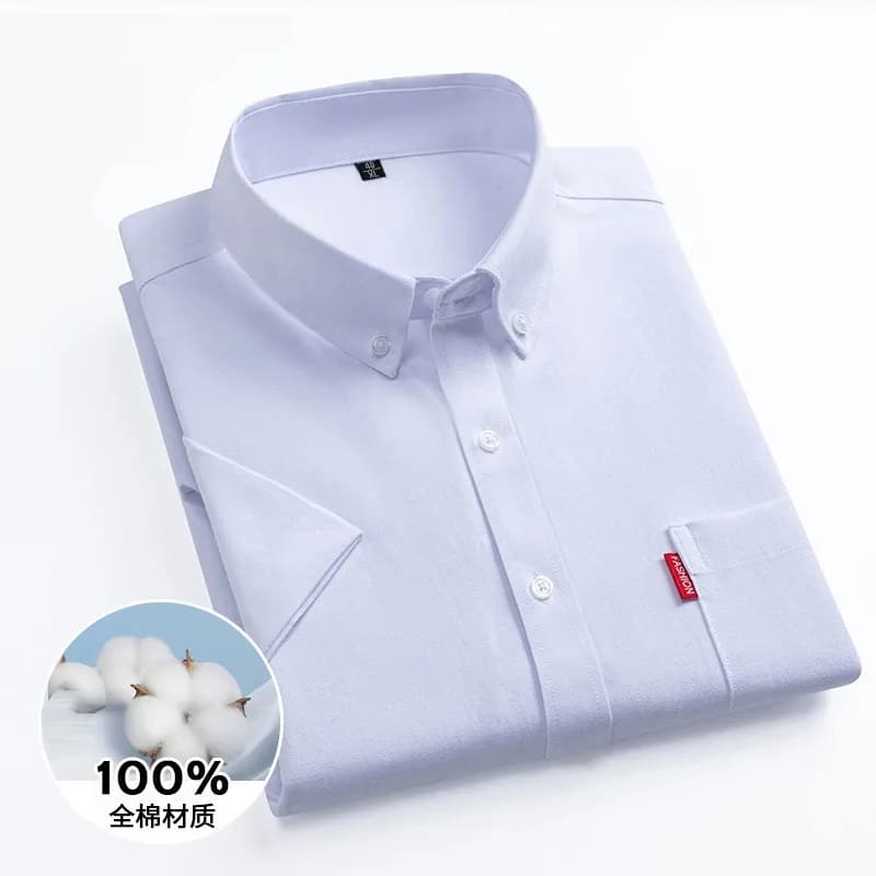 Chemises Oxford 100% coton pour hommes, manches courtes, couleur unie, coupe régulière, chemise form