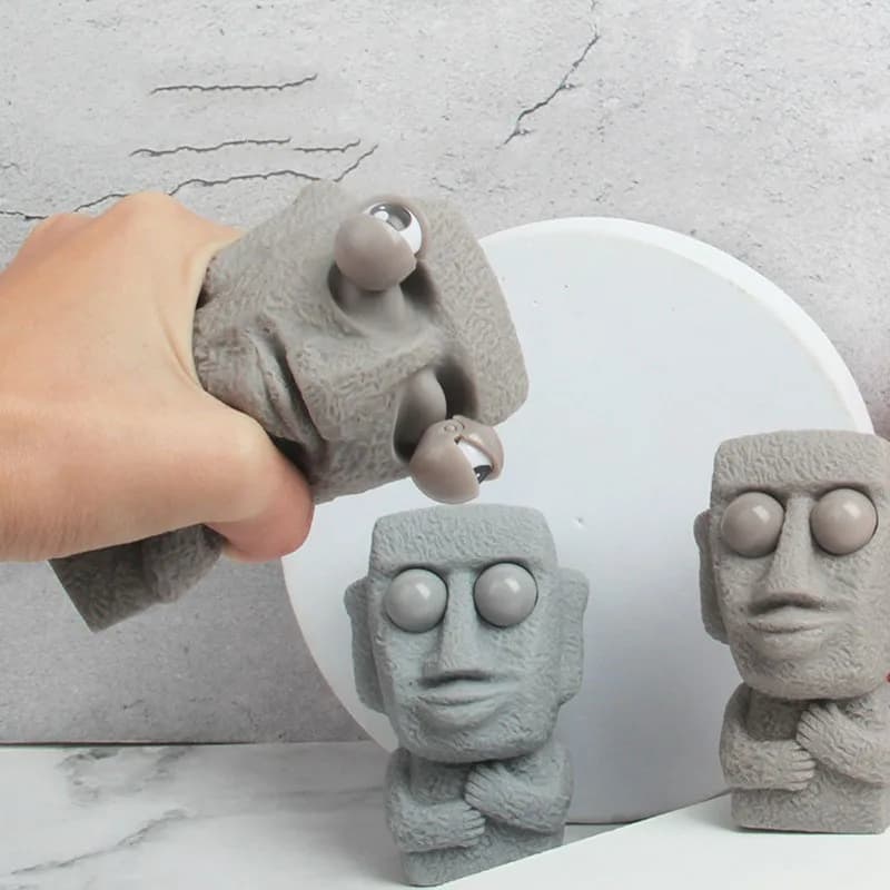Statue Moai douce Stone Man pour enfants, libère un jouet anti-stress, rebondit lentement, yeux pres