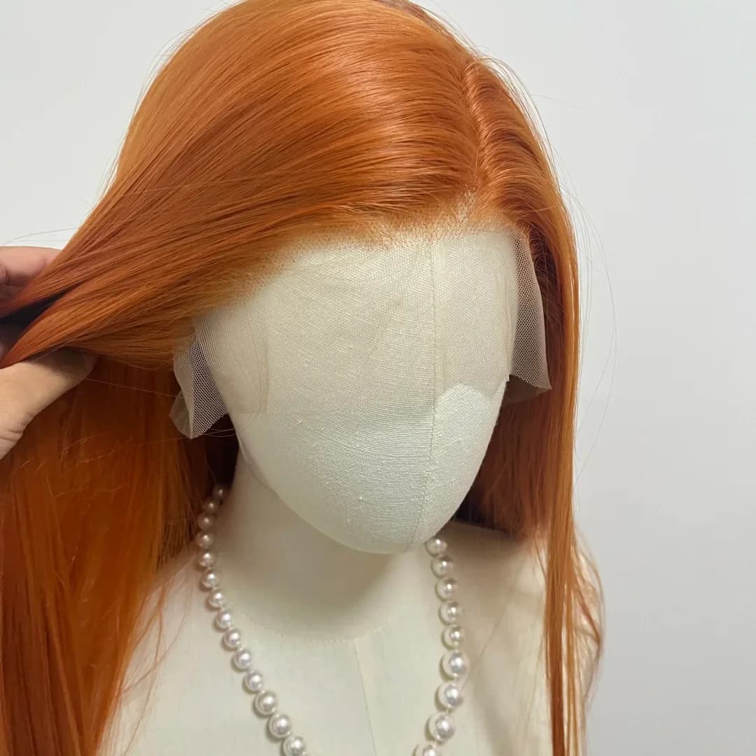 Perruque Lace Front Wig synthétique Orange gingembre, 26 pouces, longue et lisse, 13x4, aspect natur