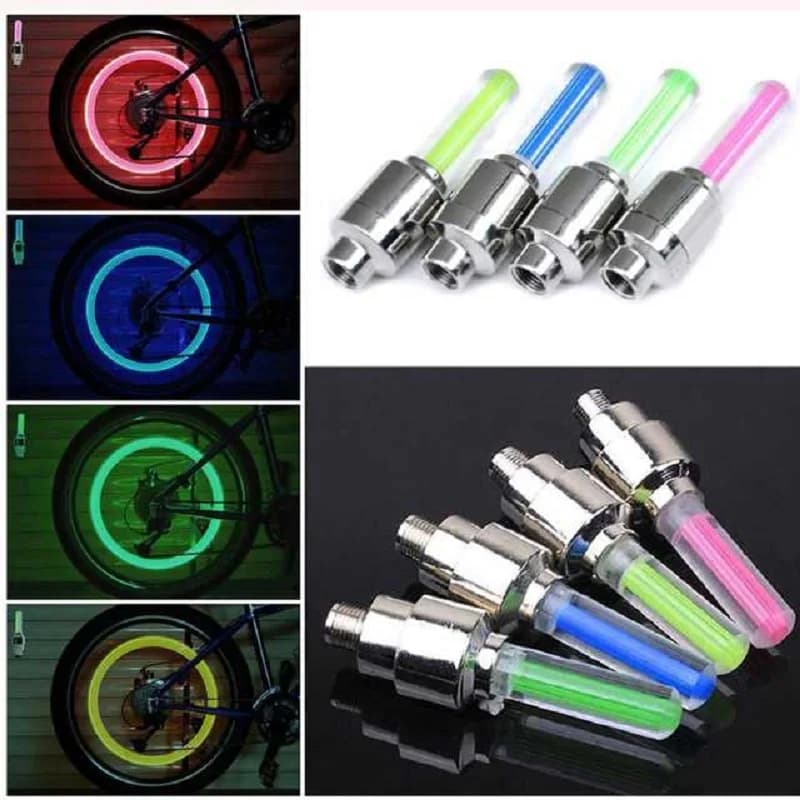 2 pièces néon vélo rayons lumières vélo lumière LED pneu Valve bouchon lampe de poche roue rayon lég