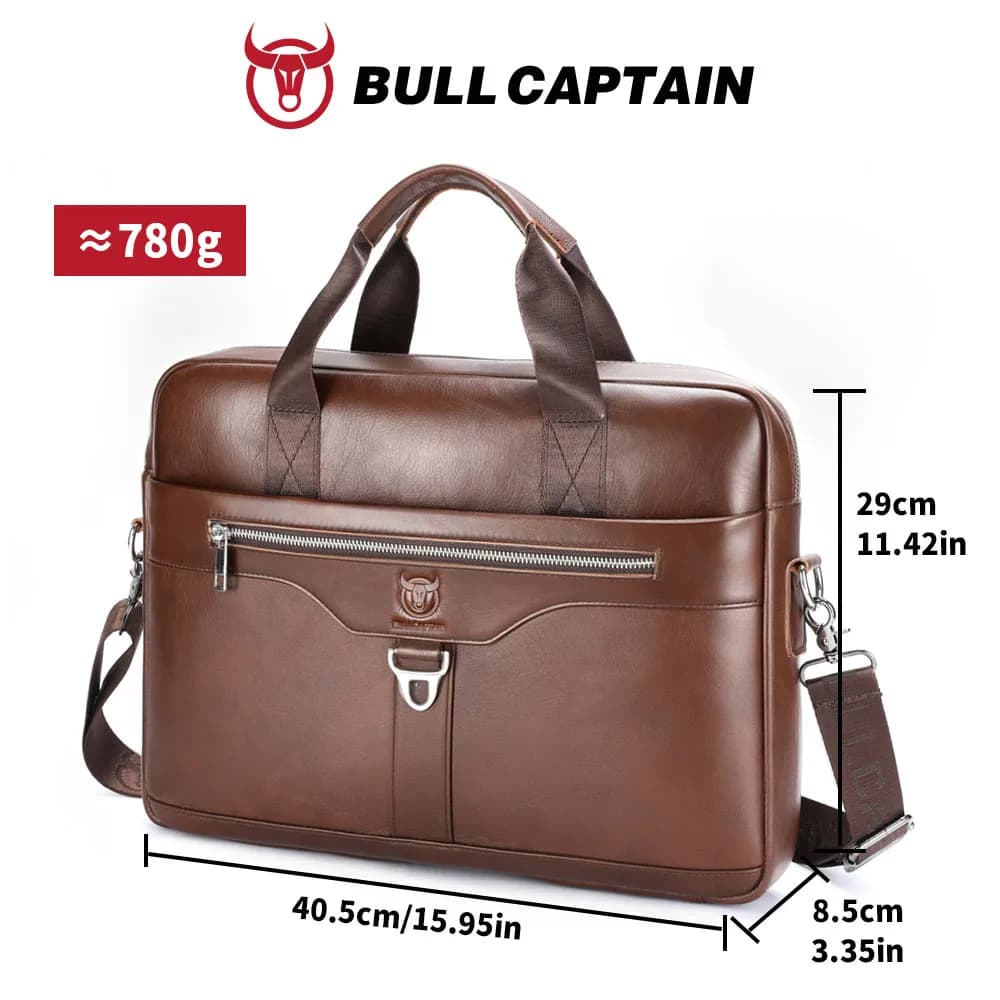 BULLCAPTAIN Sac à main en cuir véritable pour homme, sac d'affaires vintage pour ordinateur portable