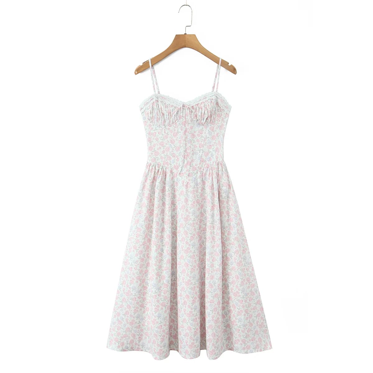 Robe longue en dentelle épissée, imprimé Floral, Sexy, froncé sur la poitrine, Style Corset, à brete