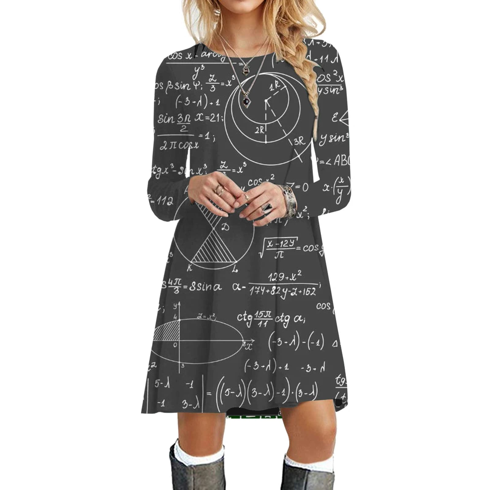 Robes de formule mathématique pour femmes, figure, vêtements grande taille, manches longues, rue adt
