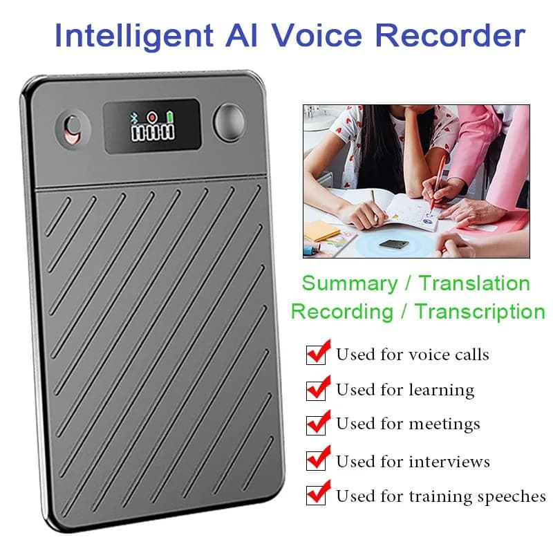 Enregistreur vocal AI avec écran d'affichage 8-256 Go Enregistreur vocal de notes intelligent Transc
