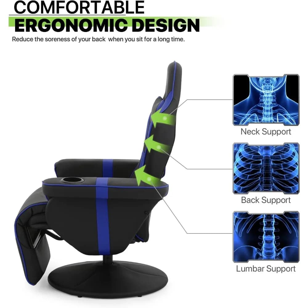 360 °   Fauteuil inclinable de jeu pivotant, chaise inclinable ergonomique en cuir PU avec dossier r