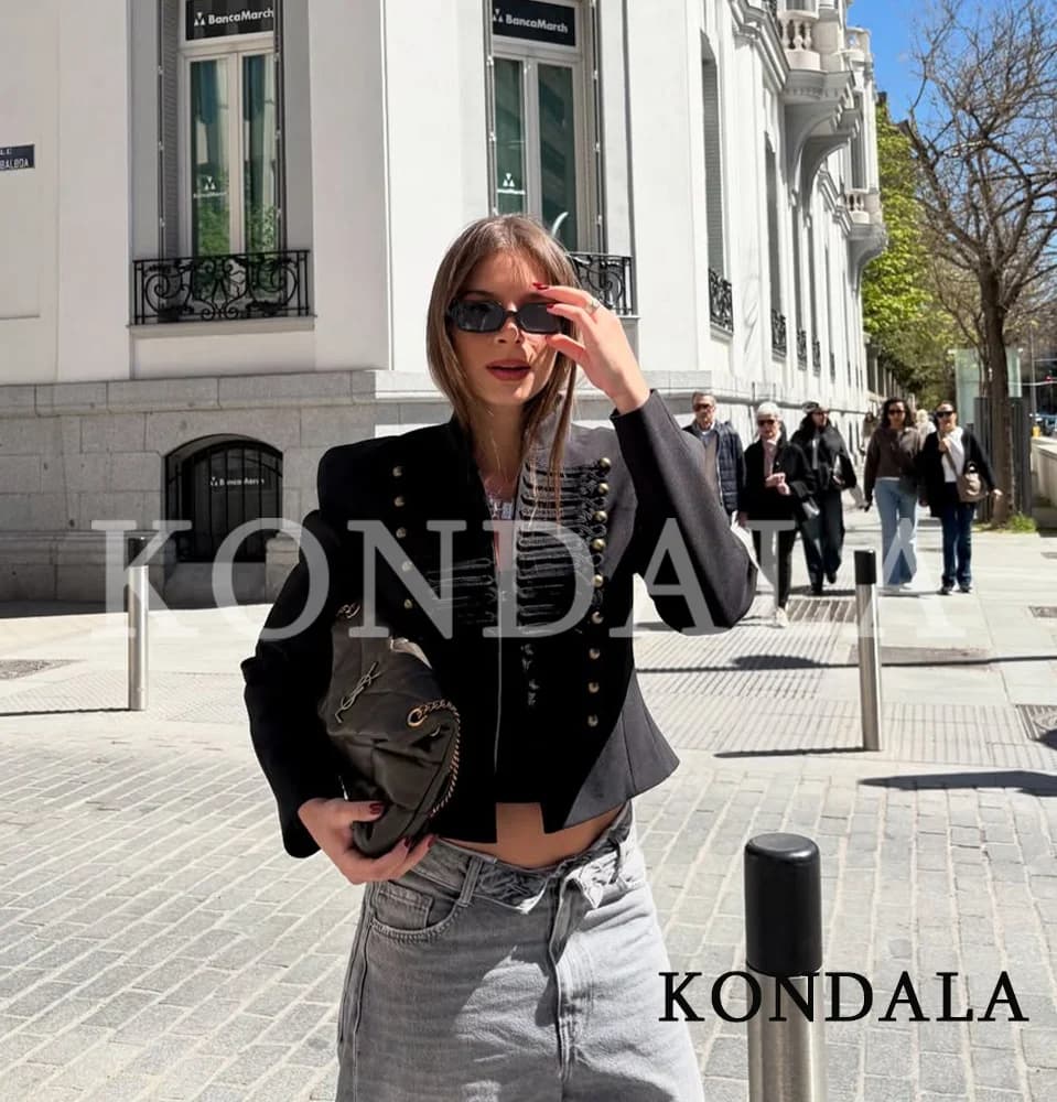 KONDALA Veste Slim Vintage Femme 2026 Nouvelles Tendances Printemps Vestes Napoléon Élégantes pour D