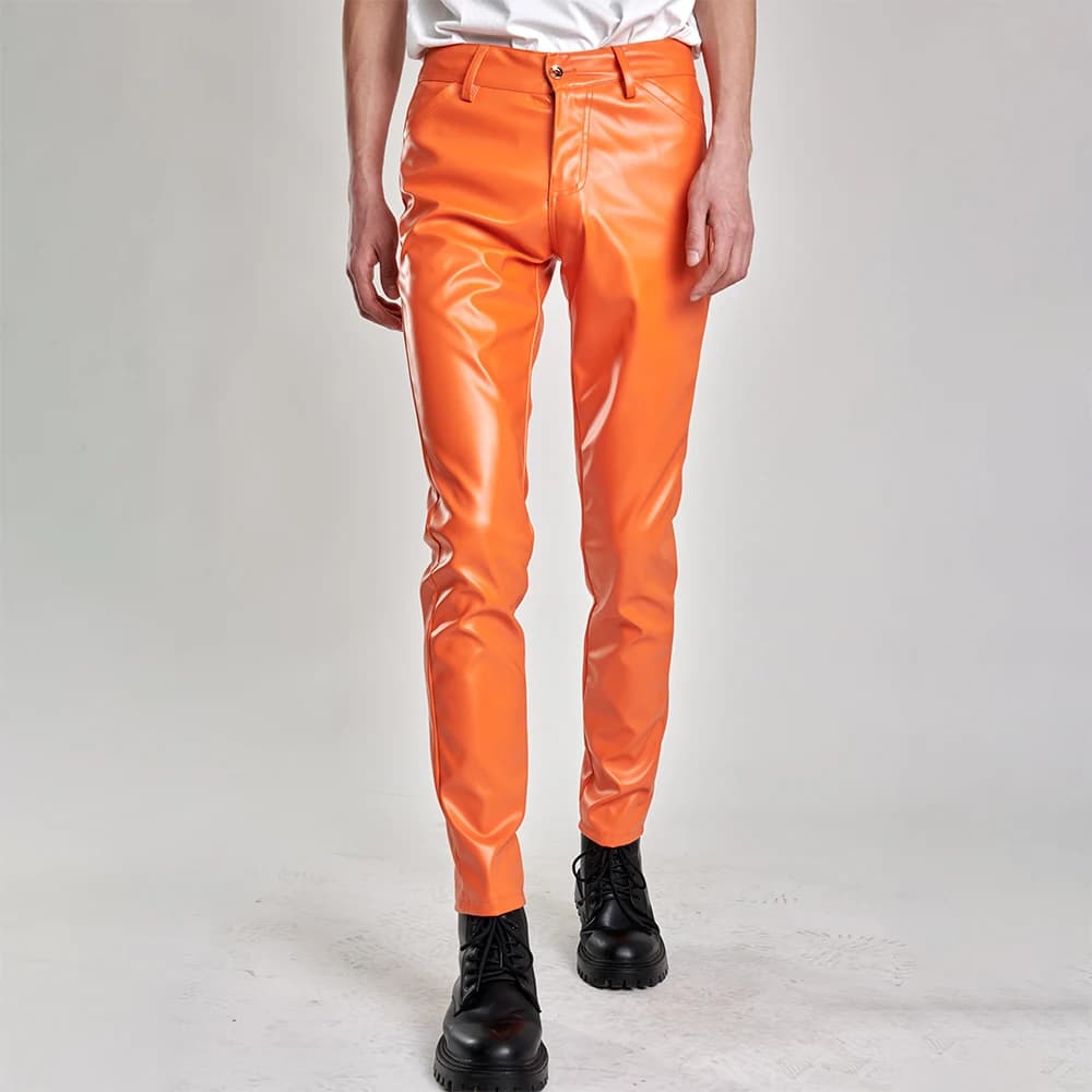 Pantalon en cuir pour hommes, coupe slim, extensible, mode, pantalon en cuir PU, discothèque, fête e