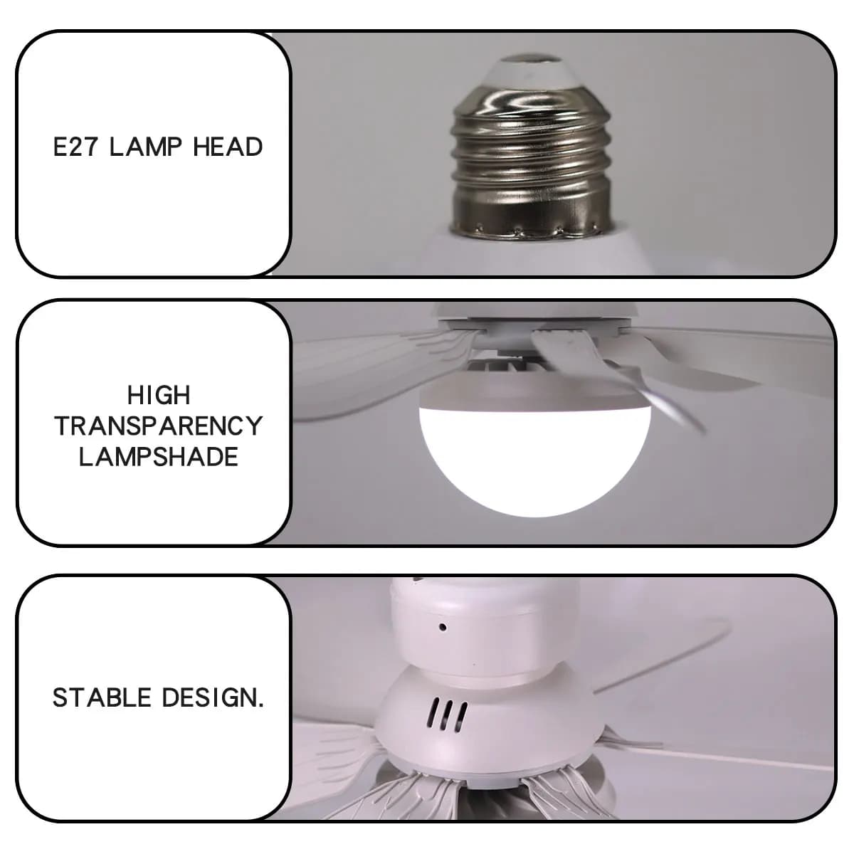 Petit ventilateur de plafond de 16,53 pouces avec lumière LED 30W, base E27, télécommande, 3 vitesse