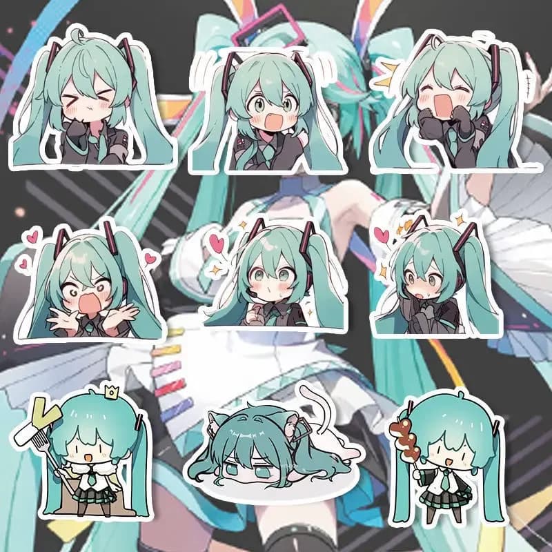 100 pièces Kawaii HatsuneMiku autocollants mignon dessin animé décalcomanies journal papeterie coque